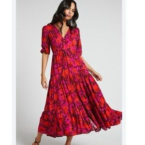 Showpo Vibrant Red and Purple Midi Dress